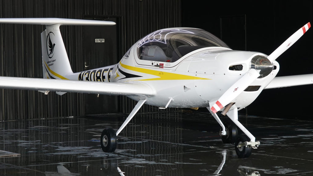 Diamond trainer flying over Los Angeles during a Private Pilot lesson
